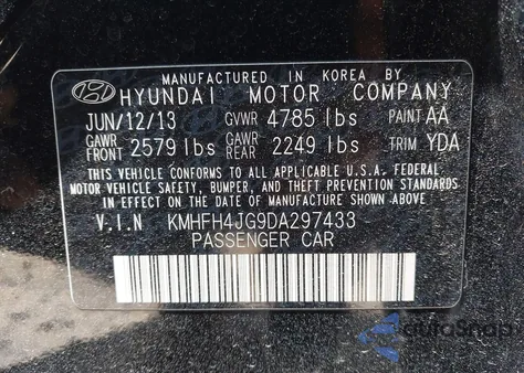 2013 Hyundai Azera z USA, uszkodzony, nr VIN KMHFH4JG9DA297433